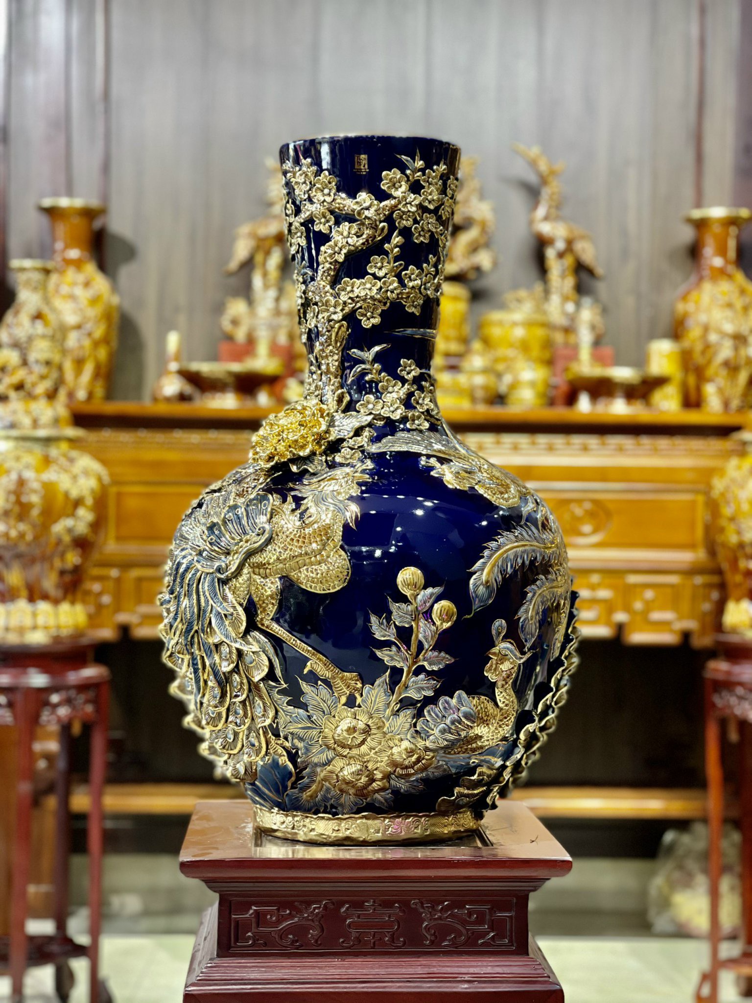 Tỏi phượng điểu men Thúy lam vẽ vàng